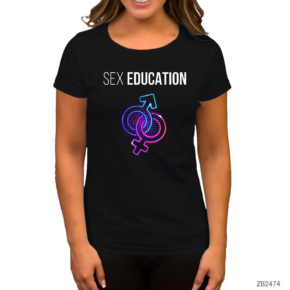 Sex Education Male and Female Siyah Kadın Tişört