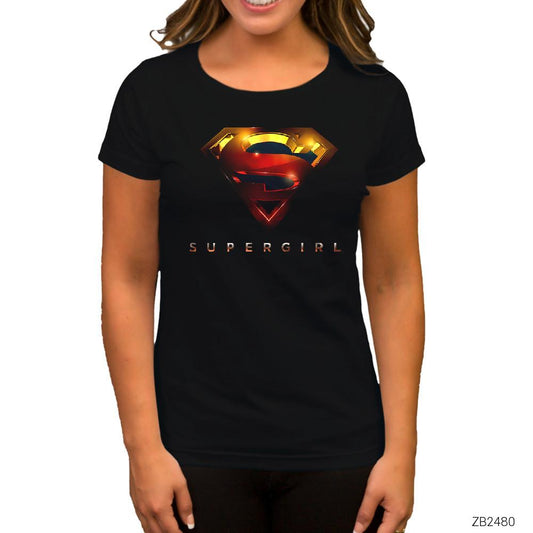 Super Girl Logo Siyah Kadın Tişört