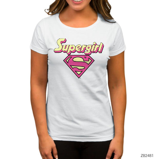 Super Girl Pink Logo Beyaz Kadın Tişört