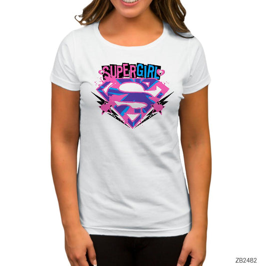 Super Girl Splash Logo Beyaz Kadın Tişört