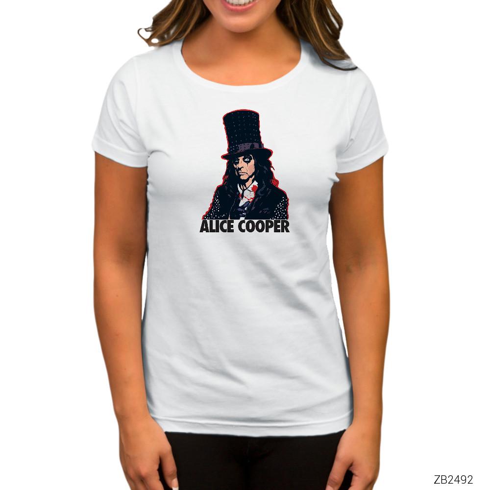 Alice Cooper Cartoon Beyaz Kadın Tişört