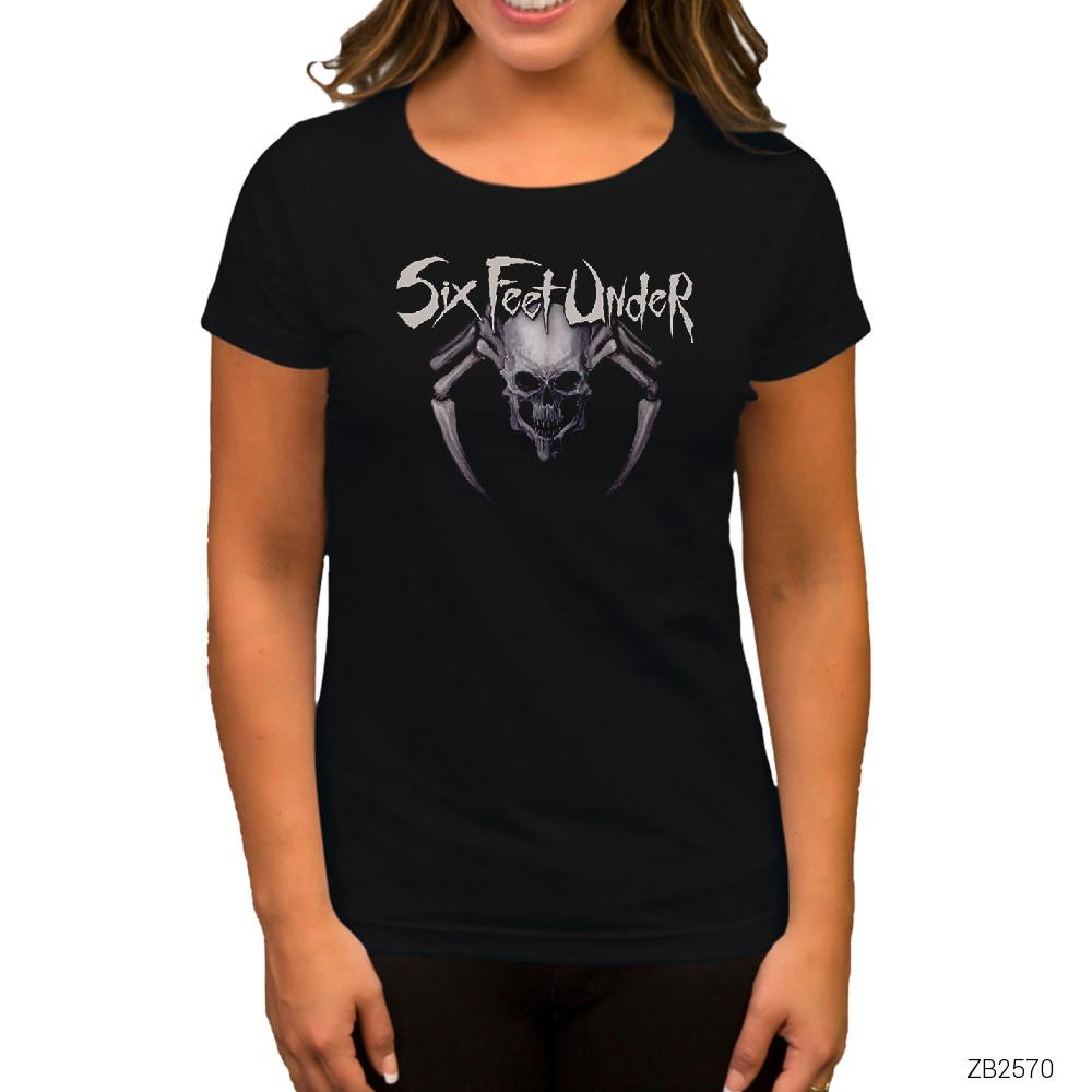 Six Feet Under Skull Spider Siyah Kadın Tişört