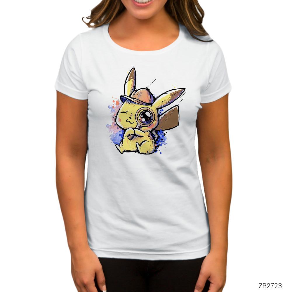 Pikachu Detective Beyaz Kadın Tişört