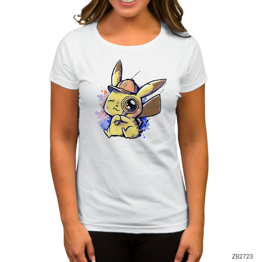 Pikachu Detective Beyaz Kadın Tişört