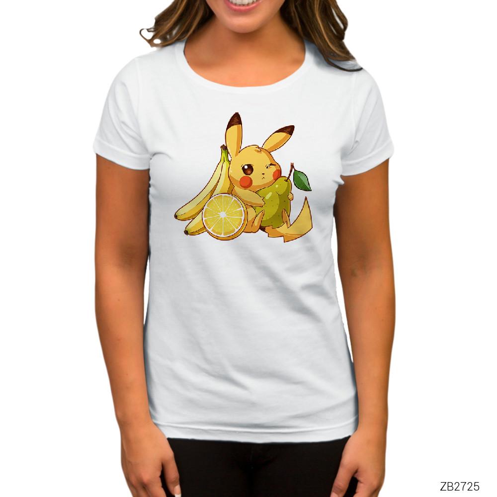 Pikachu Fruit Beyaz Kadın Tişört