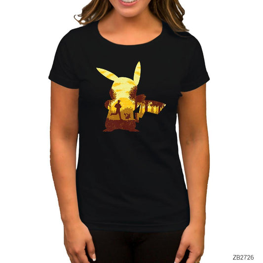 Pikachu Mask Siyah Kadın Tişört