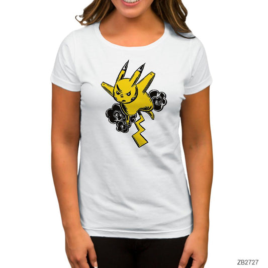 Pikachu On The Thunder Beyaz Kadın Tişört