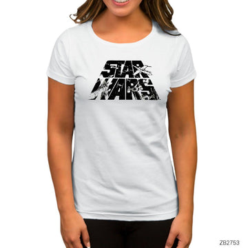 Star Wars Logo 3 Beyaz Kadın Tişört