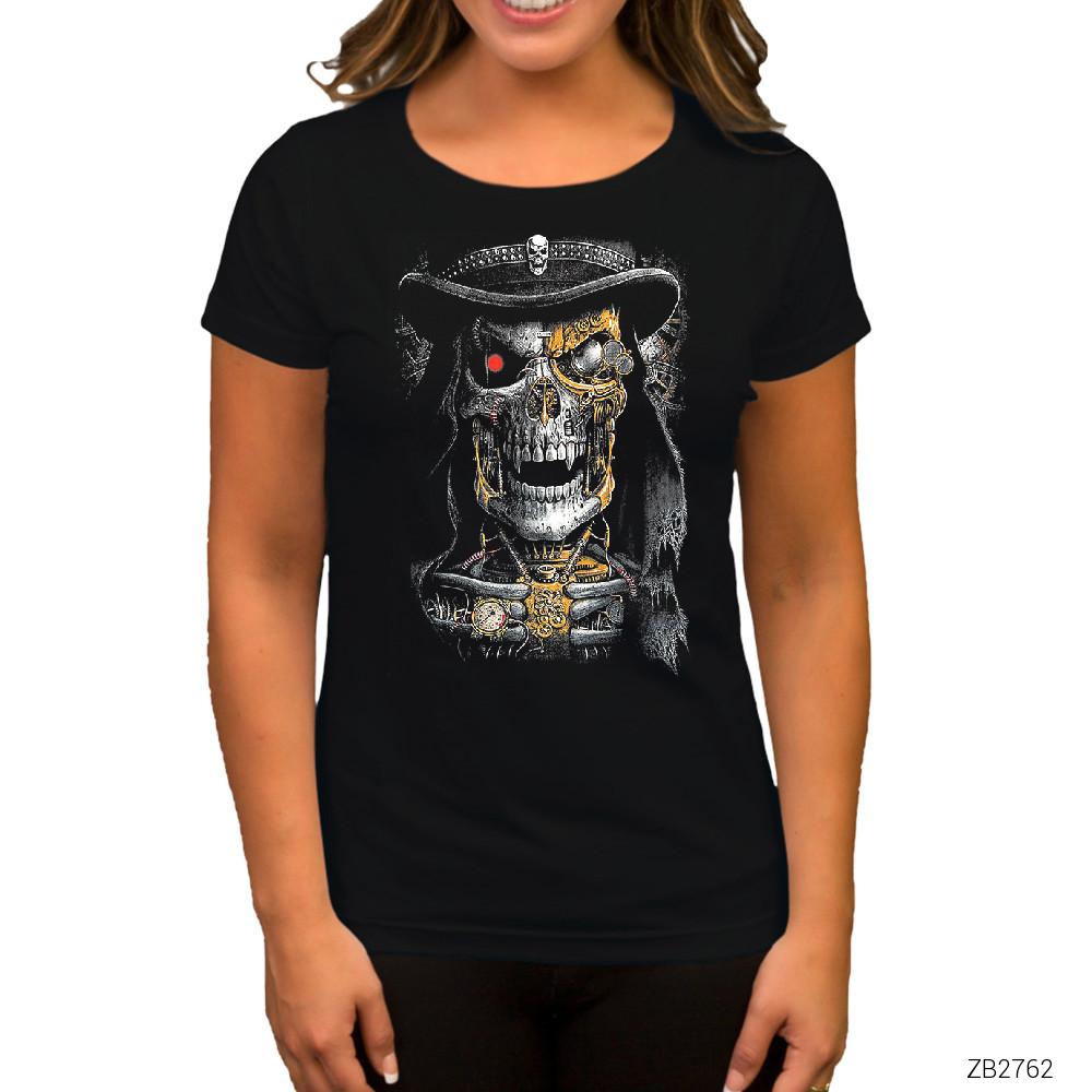 Terminator Skull Siyah Kadın Tişört