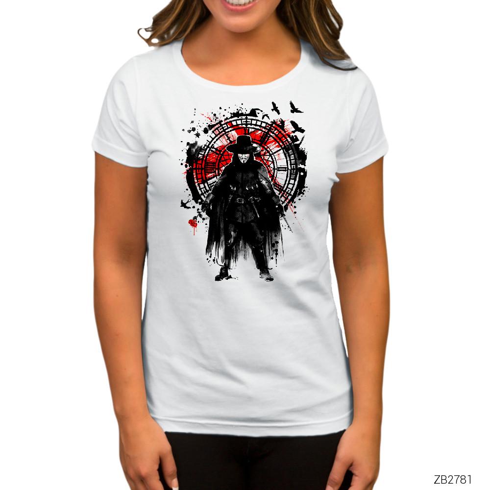 V for Vendetta Rose Beyaz Kadın Tişört
