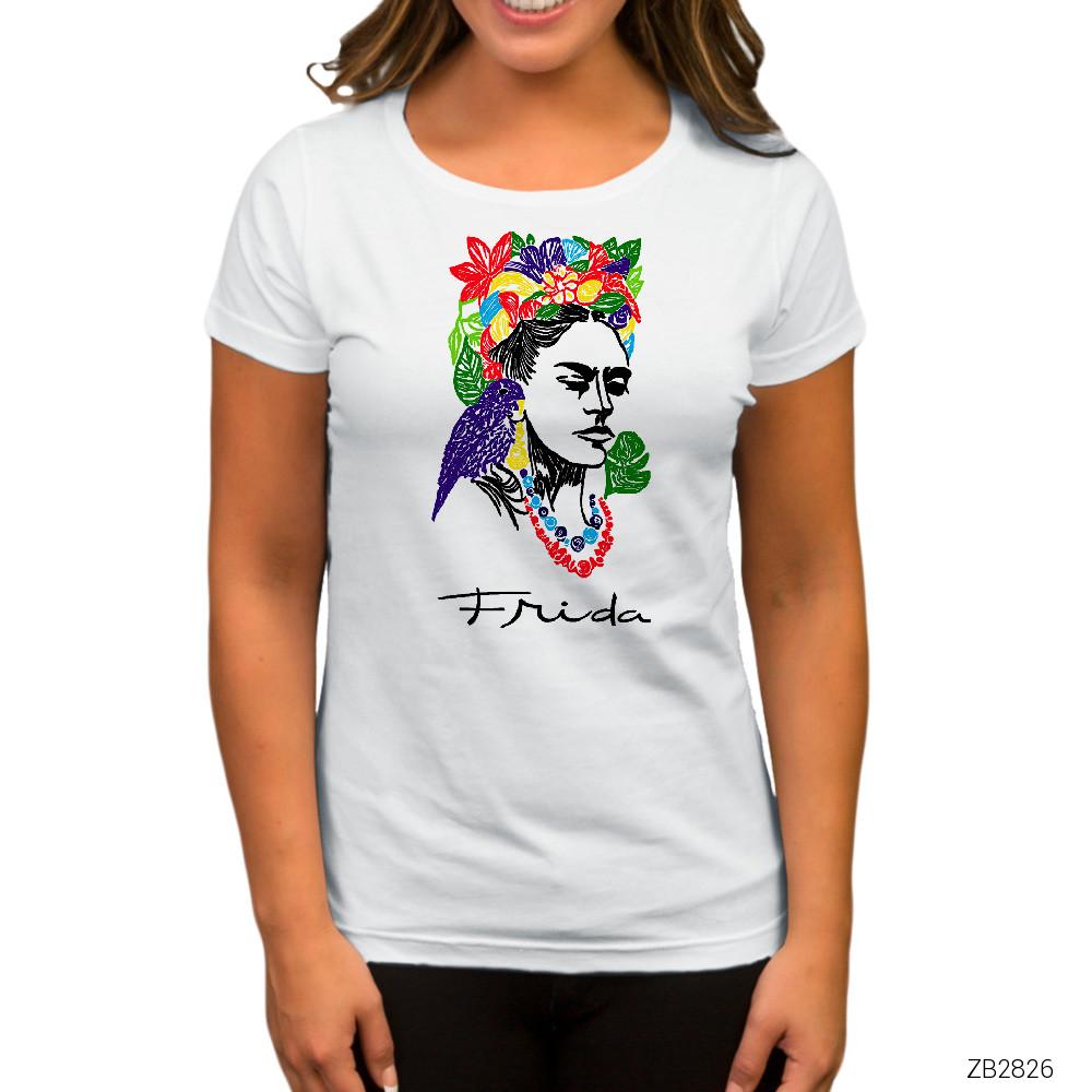 Frida Kahlo Drawing Beyaz Kadın Tişört