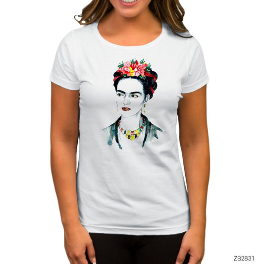 Frida Kahlo Portre 4 Beyaz Kadın Tişört