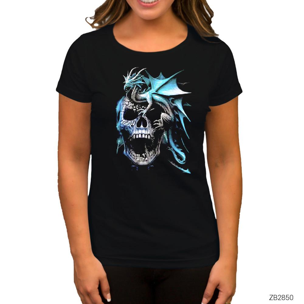 Skull and Drake Siyah Kadın Tişört