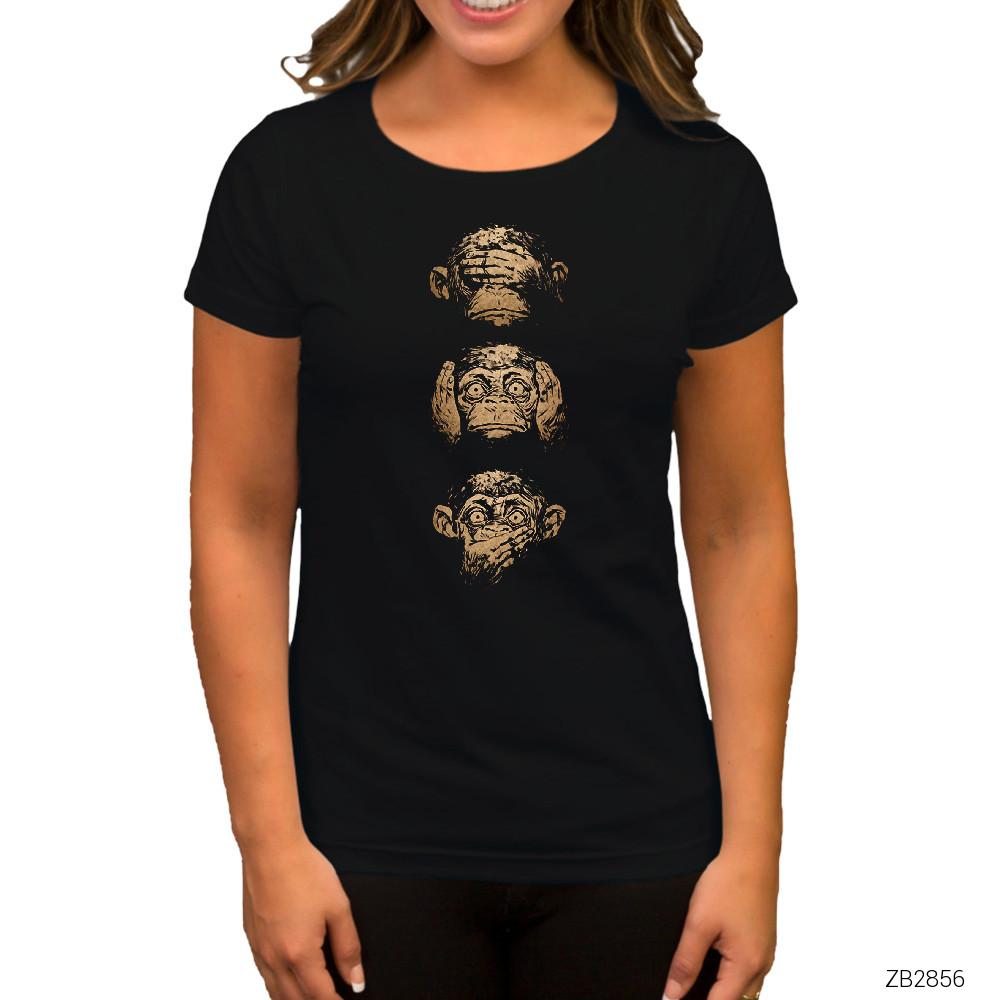 Three Monkey Siyah Kadın Tişört