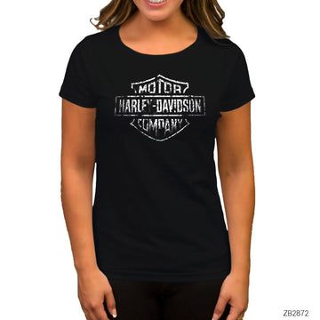 Harley Davidson Damaged Logo Siyah Kadın Tişört