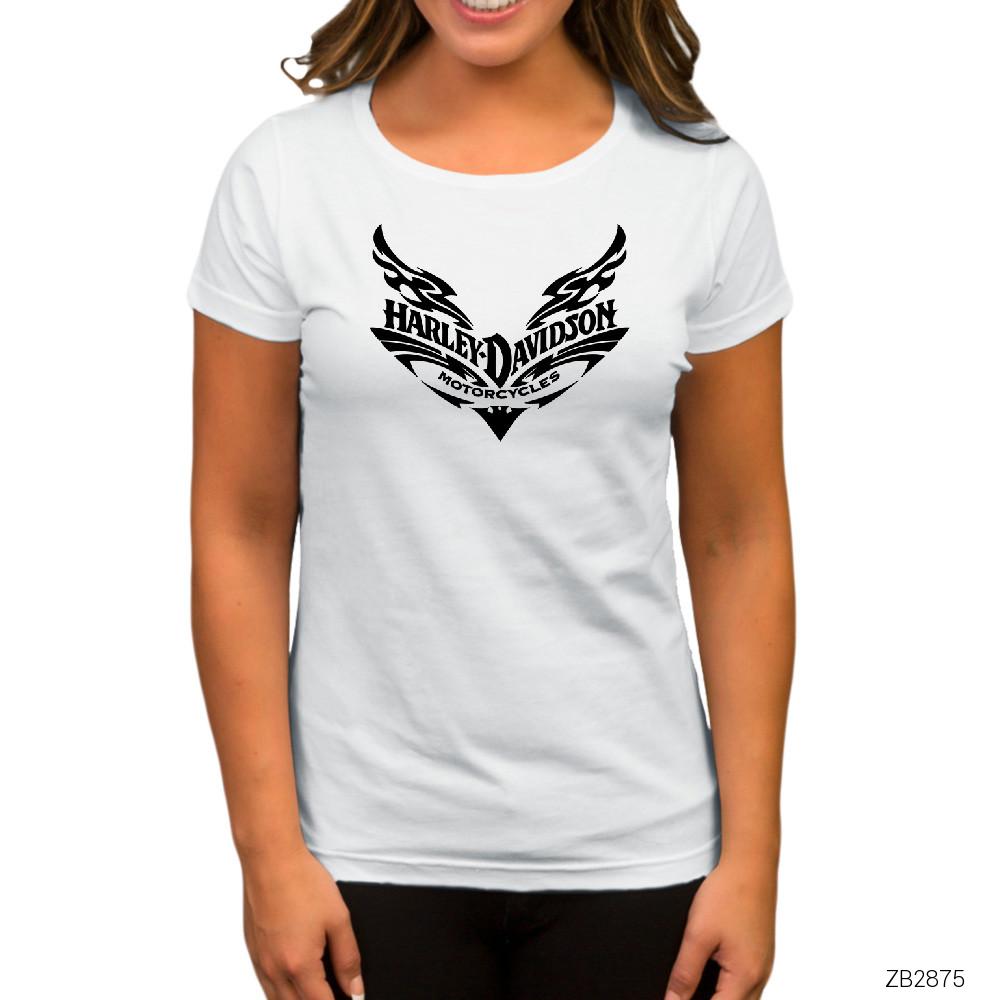 Harley Davidson Flat Logo Beyaz Kadın Tişört