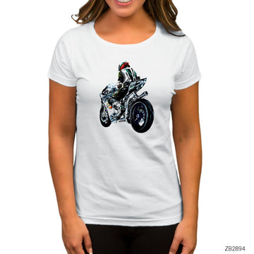 Motorcycle Drawing Beyaz Kadın Tişört