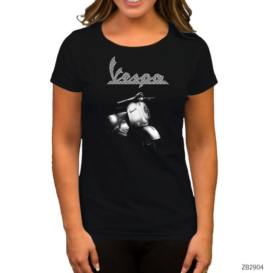 Vespa Scotter Siyah Kadın Tişört