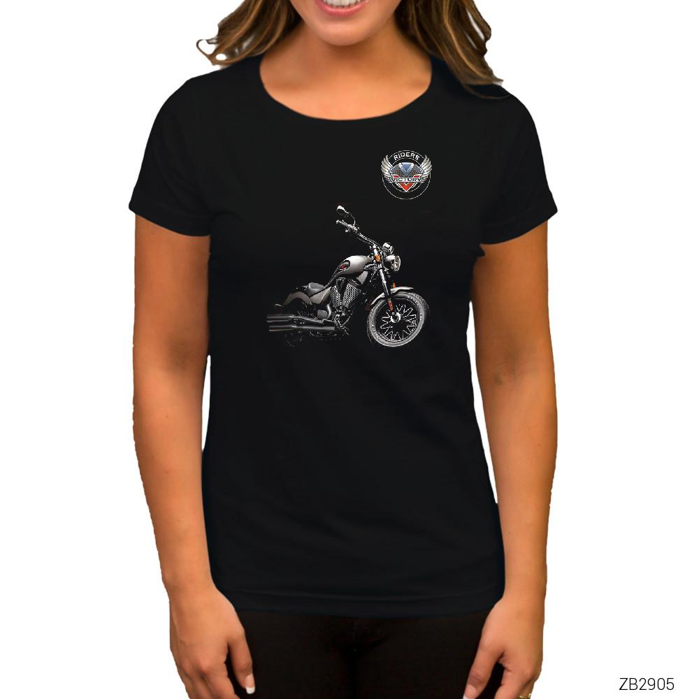 Victory Gunner Motorcycle Siyah Kadın Tişört