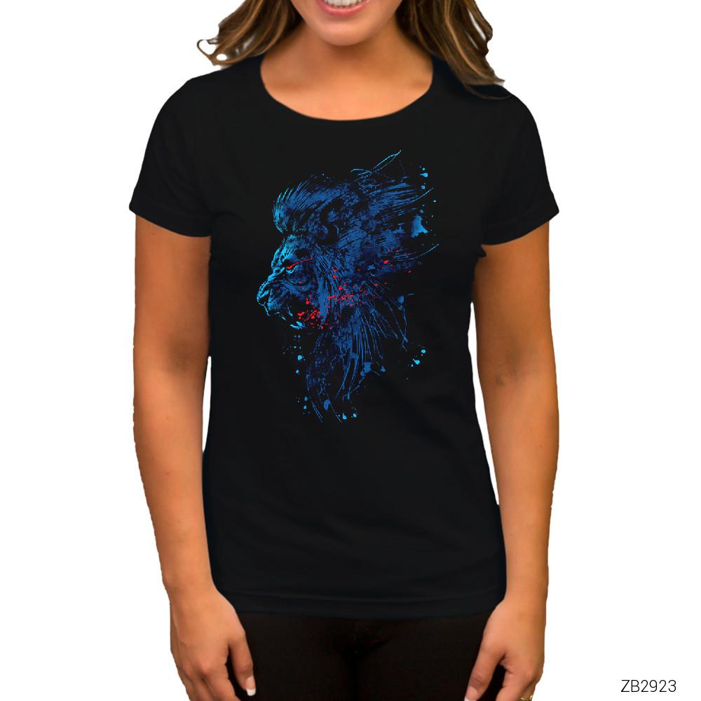 Blue Lion Splash Siyah Kadın Tişört