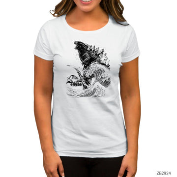 Godzilla Beyaz Kadın Tişört