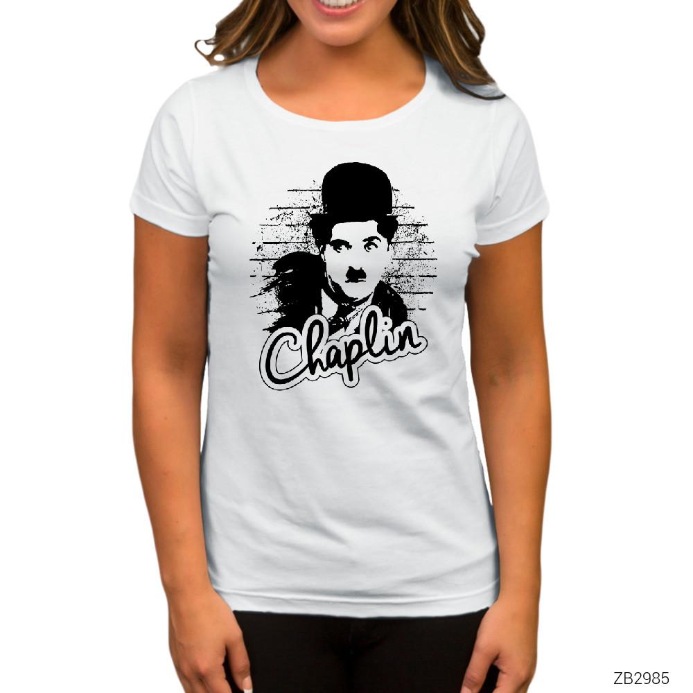 Charlie Chaplin Wall Beyaz Kadın Tişört