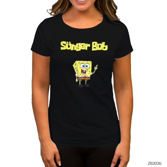 Sünger Bob Siyah Kadın Tişört