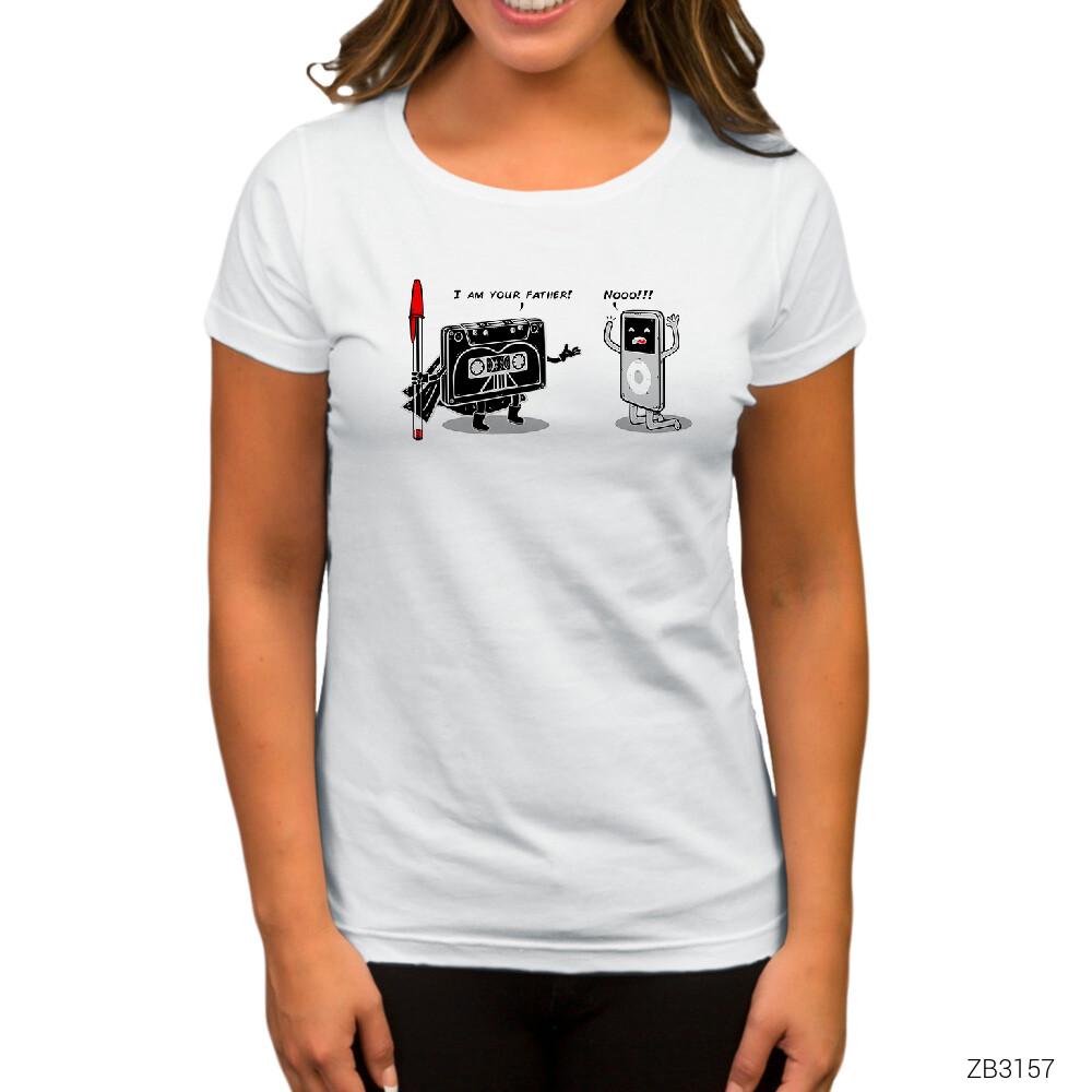 Kaset vs iPod Beyaz Kadın Tişört