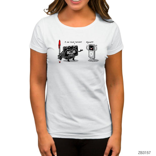 Kaset vs iPod Beyaz Kadın Tişört