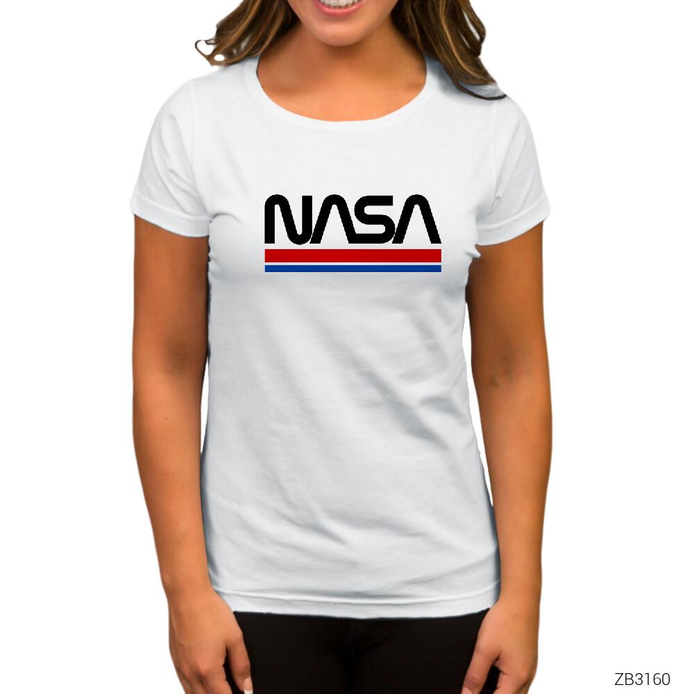 Nasa Red Blue Beyaz Kadın Tişört