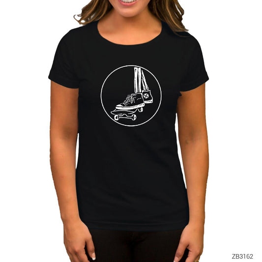 Skater Skull Siyah Kadın Tişört