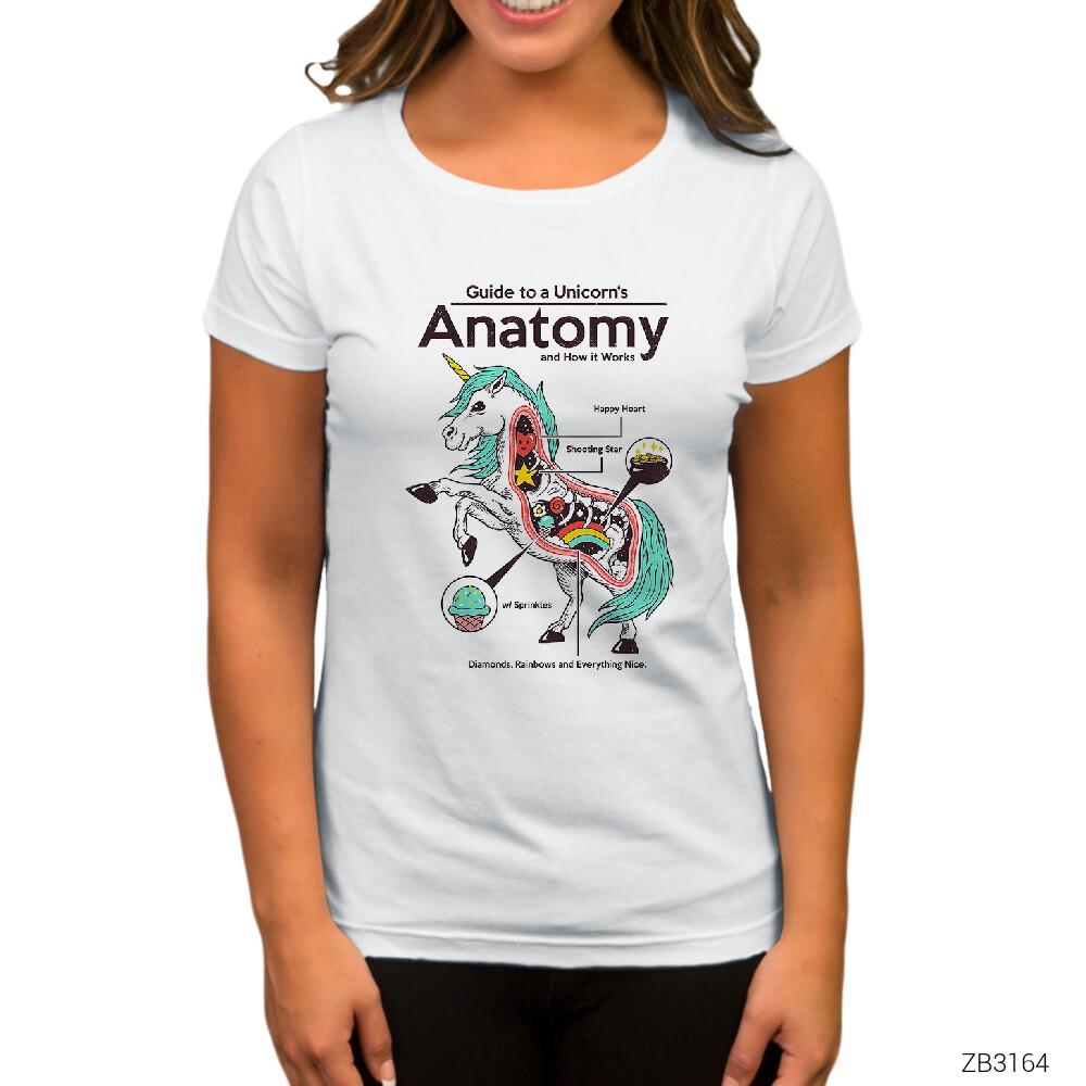 Unicorn Anatomy Beyaz Kadın Tişört