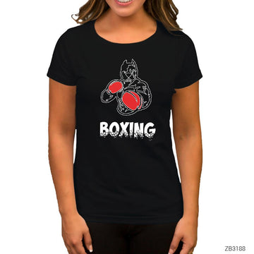 Pitbull Boxing Siyah Kadın Tişört