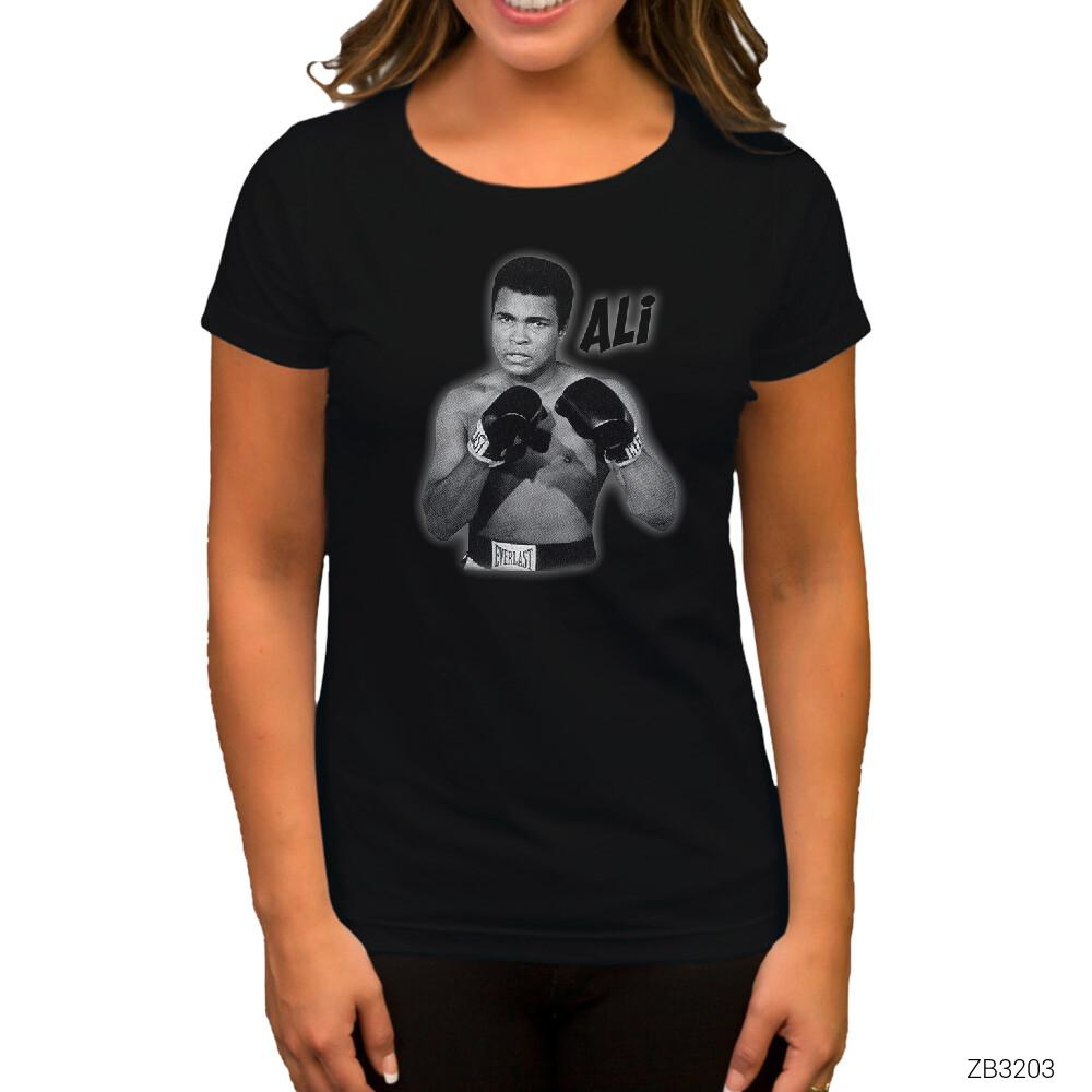 Muhammed Ali Poster Siyah Kadın Tişört