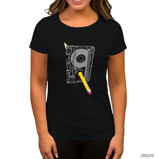 Kaset Siyah Kadın Tişört