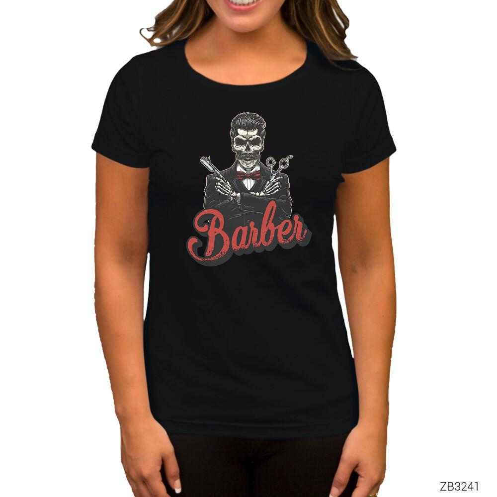 Barber Skull Siyah Kadın Tişört