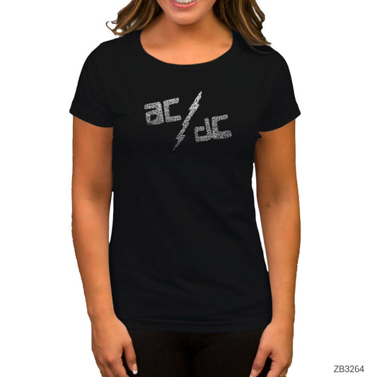 AC DC Sprayed Siyah Kadın Tişört