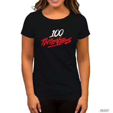 100 Thieves Splash Siyah Kadın Tişört