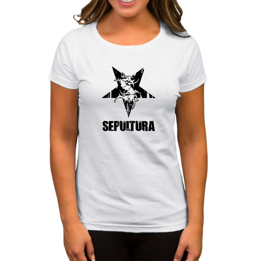 Sepultura Yazı Logo Beyaz Kadın Tişört