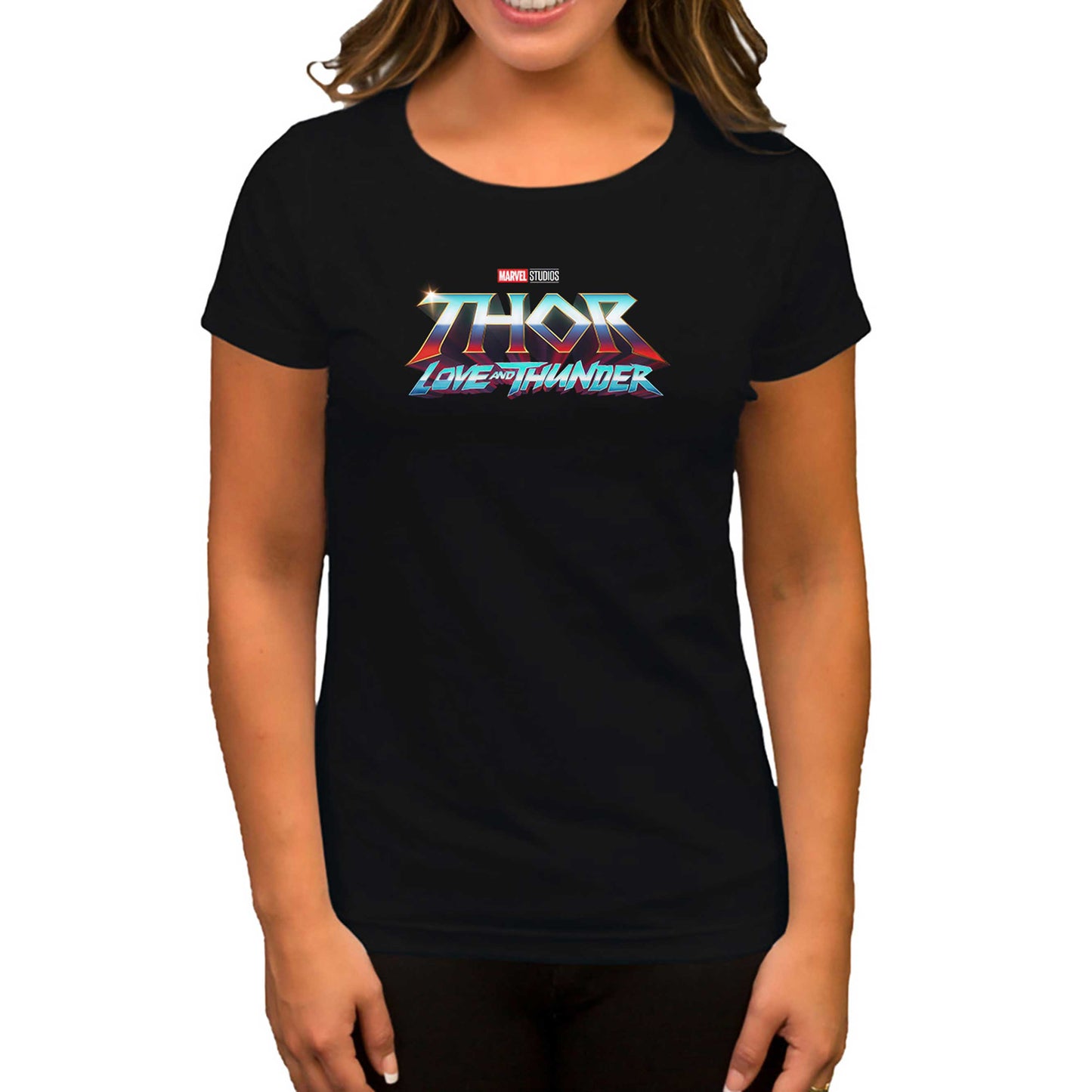 Thor Love And Thunder Logo Blue Siyah Kadın Tişört