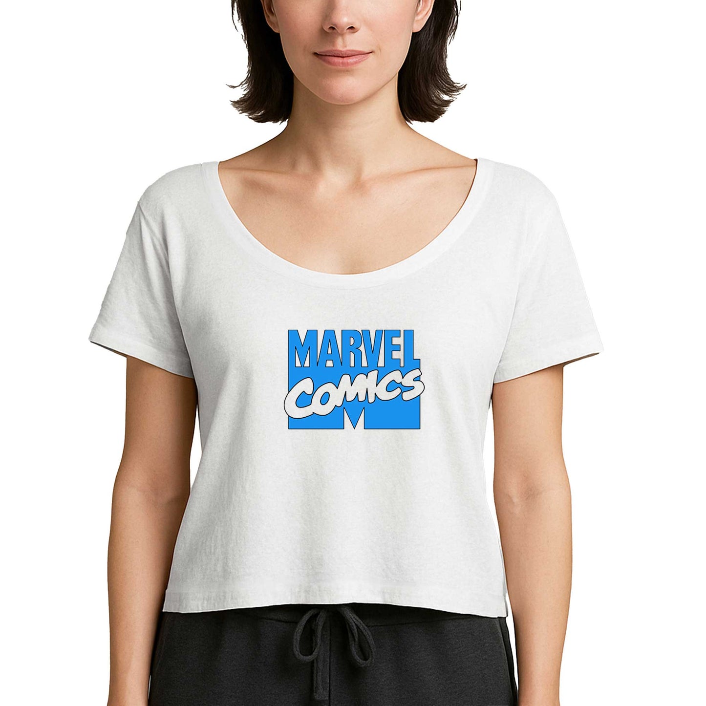 Marvel Comics Blue Logo Beyaz Kadın Tişört