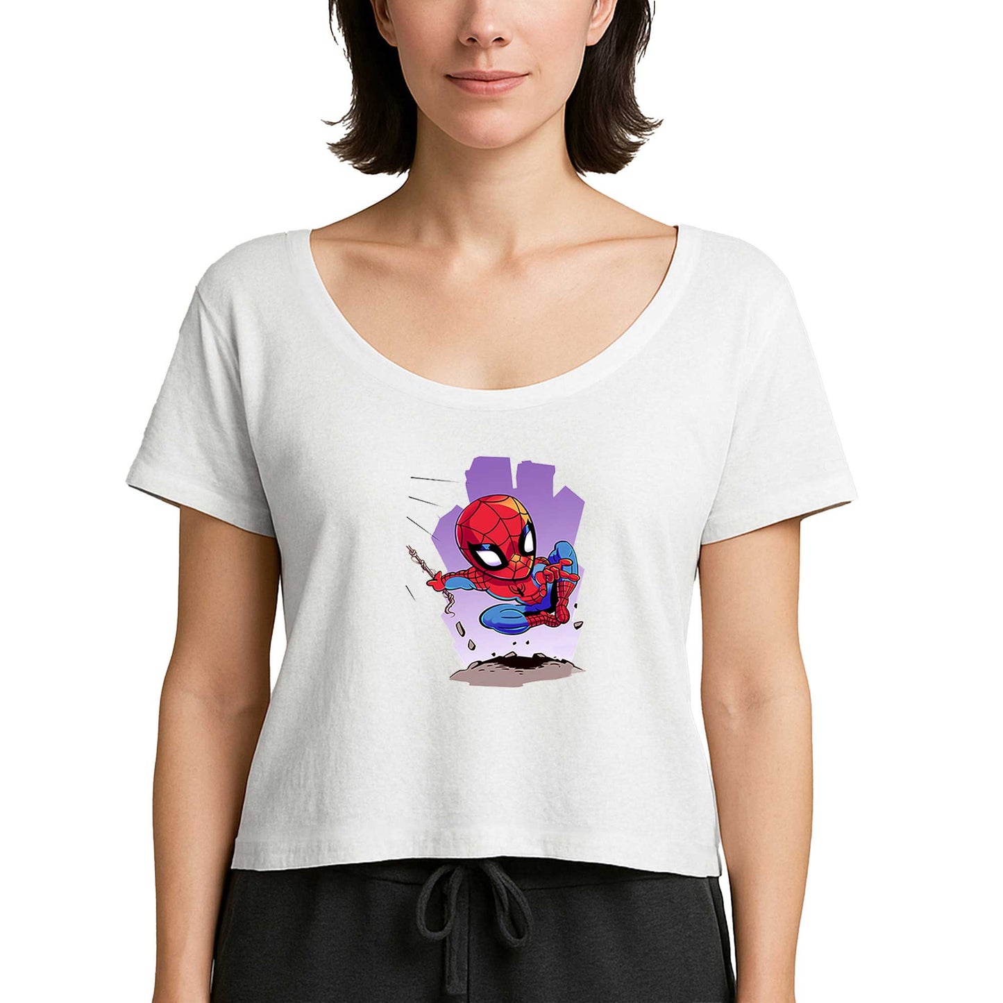 Spiderman Cartoon Beyaz Kadın Tişört