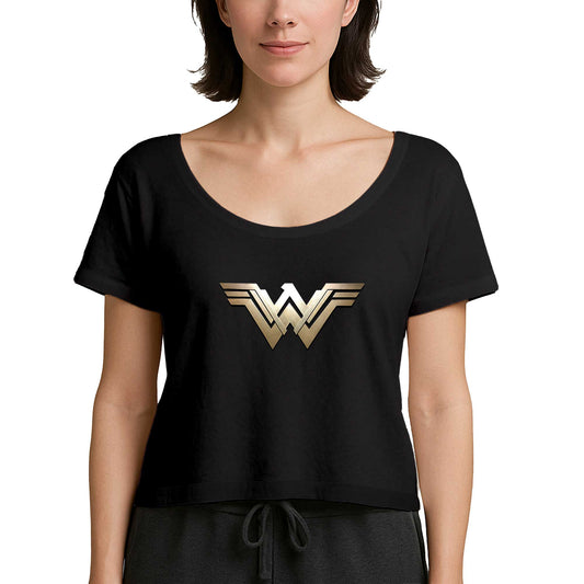 Wonder Woman Metal Logo Siyah Kadın Tişört
