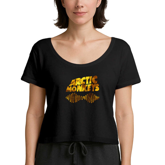 Arctic Monkeys Logo Wave Gold Siyah Kadın Tişört