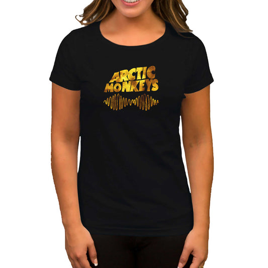 Arctic Monkeys Logo Wave Gold Siyah Kadın Tişört