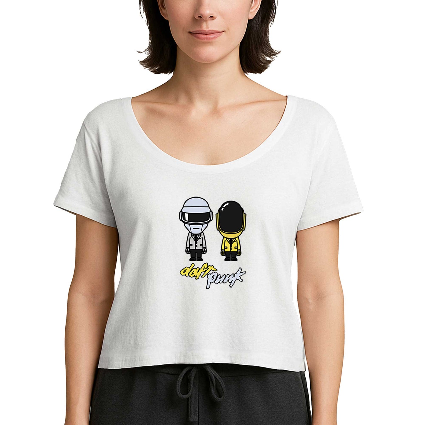 Daft Punk Cartoon Beyaz Kadın Tişört