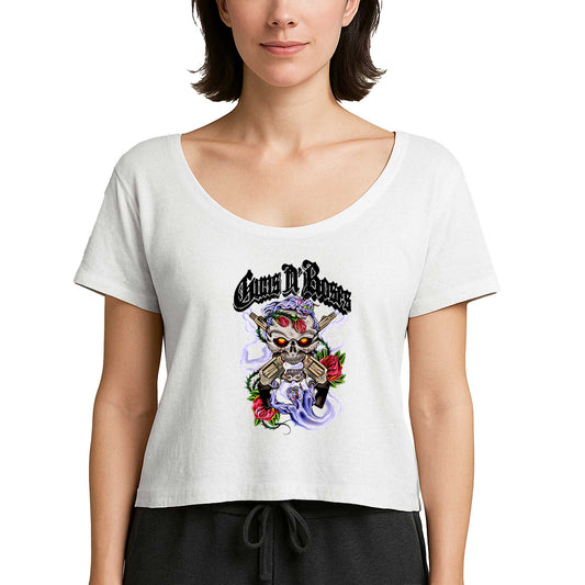 Guns N Roses Skull and Gun Beyaz Kadın Tişört