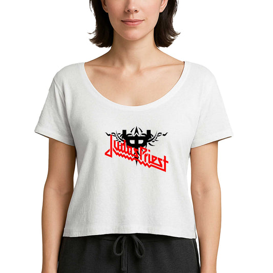 Judas Priest Logo and Figure Beyaz Kadın Tişört