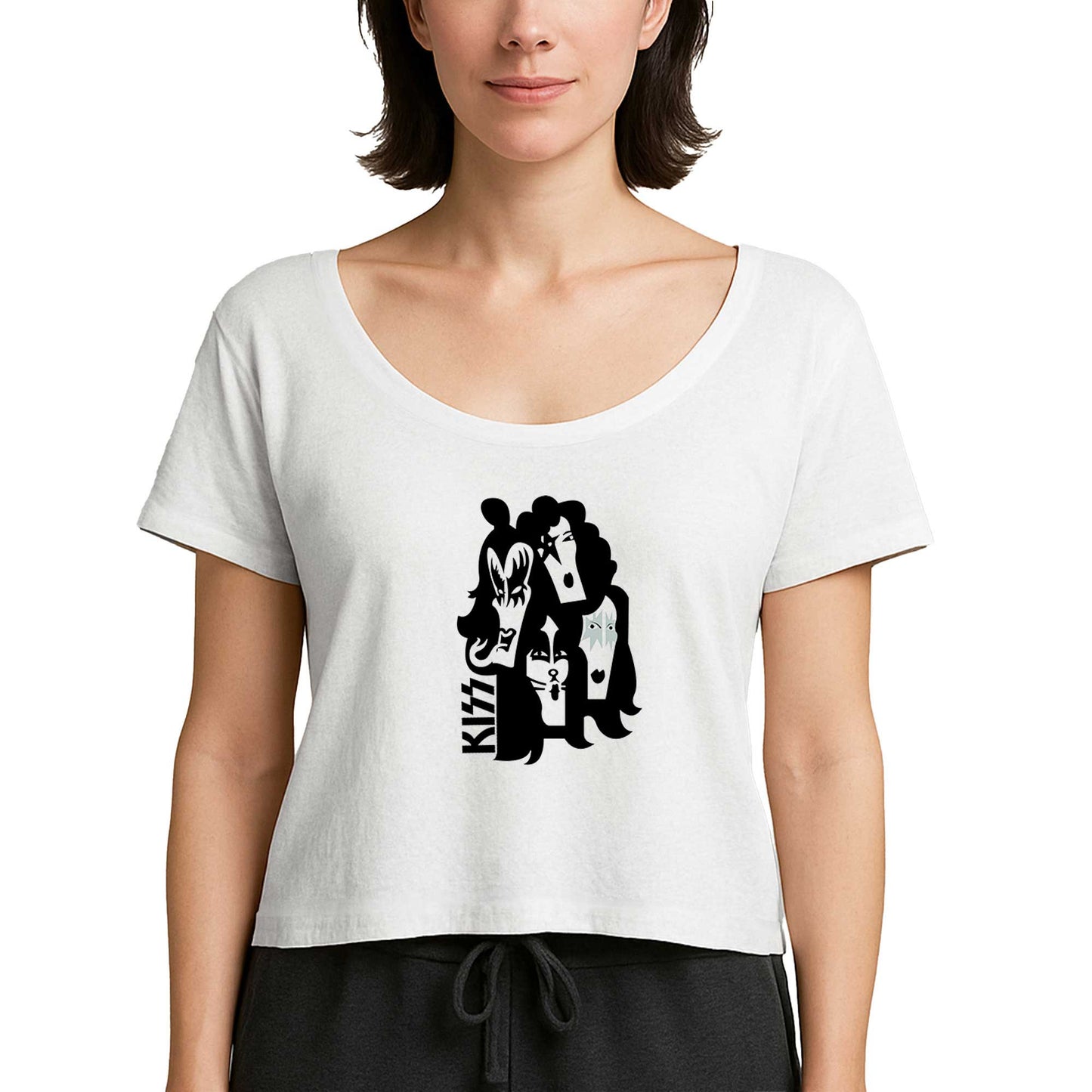Kiss Cartoon Face Beyaz Kadın Tişört