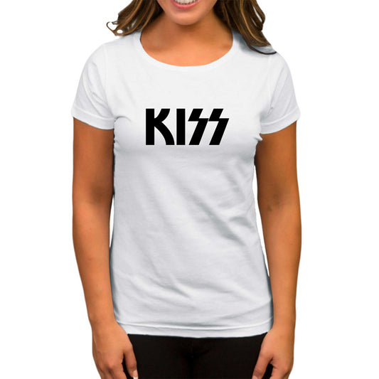 Kiss Logo 2 Beyaz Kadın Tişört